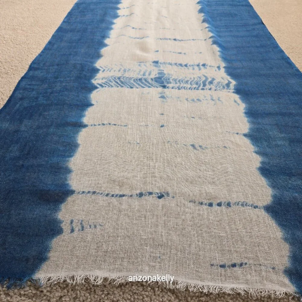 NWOT Linen Scarf Tie Dye Denim Blue & Ivory